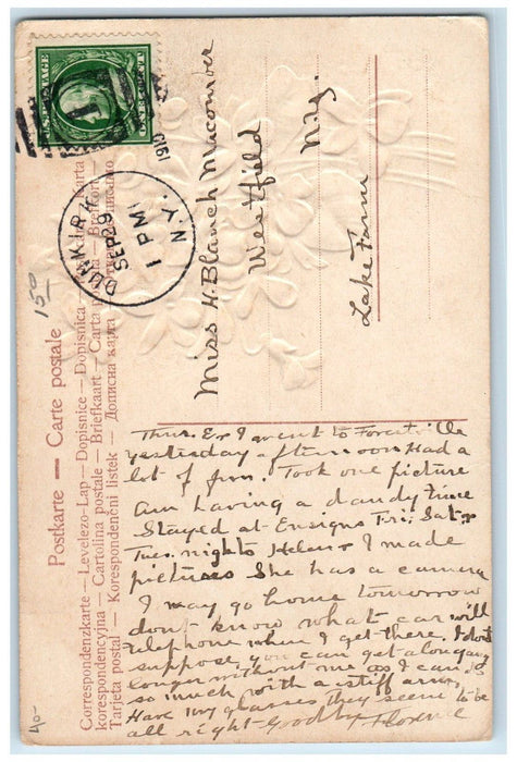 1910 Greetings From Forestville New York NY, Pearl Street Pansies Postcard