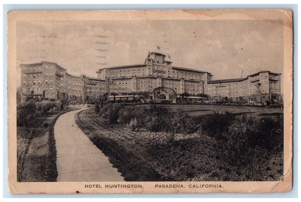 1919 Hotel Huntington Building Pasadena California CA Posted Antique Postcard