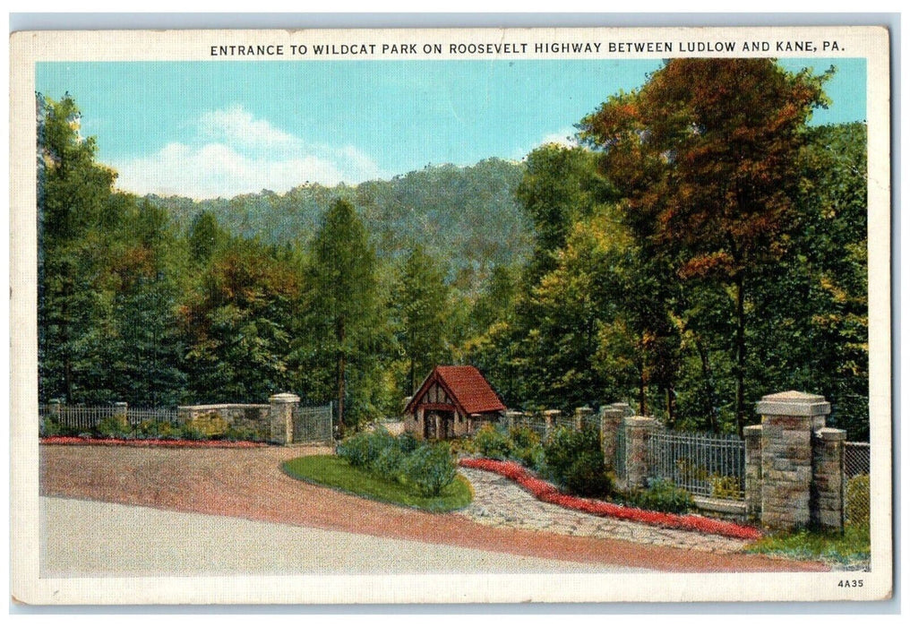 Entrance To Wildcat Park On Roosevelt Highway Between Ludlow Kane PA Postcard