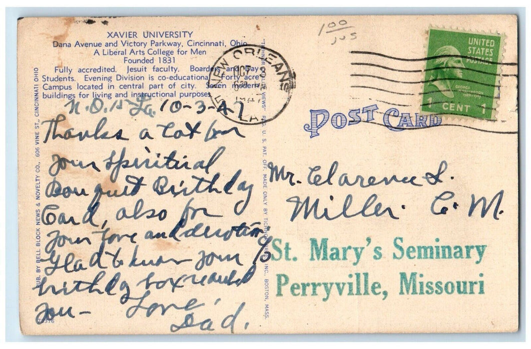 Hinkle Hall Administration Building Xavier University Cincinnati OH Postcard