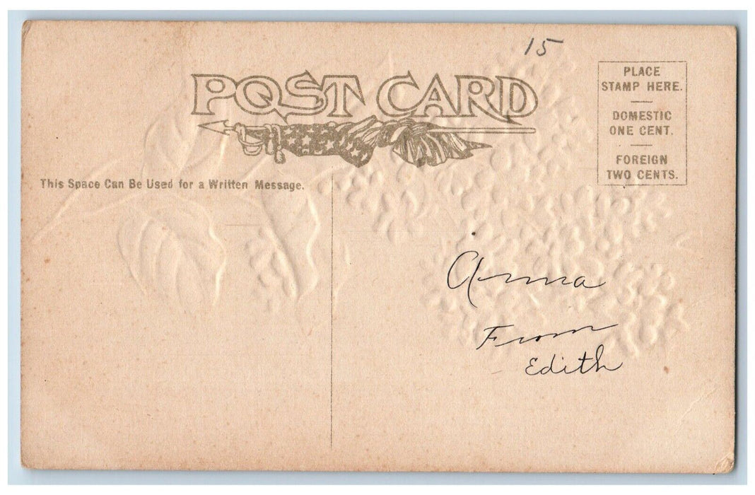 Greetings From Ionia Michigan MI, Pansies Flowers Embossed Antique Postcard