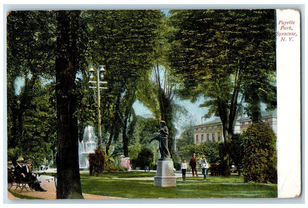 1911 Monument Fountain Chairs Fayette Park Syracuse NY Raymondville NY Postcard