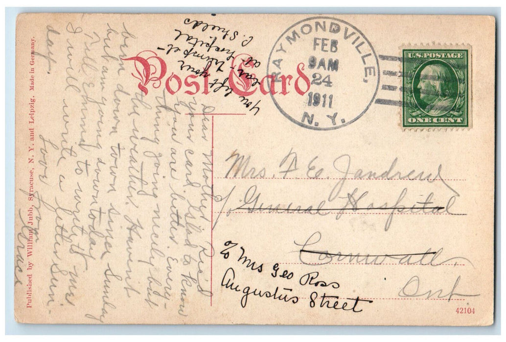 1911 Monument Fountain Chairs Fayette Park Syracuse NY Raymondville NY Postcard