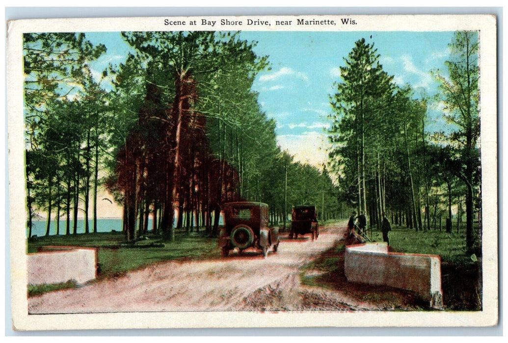 c1930's Scene at Bay Shore Drive Near Marinette Wisconsin WI Postcard