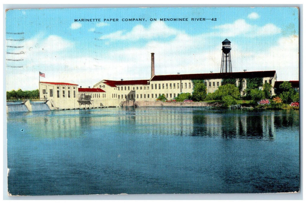 1952 Marinette Paper Company On Menominee River Sheboygan WI Postcard