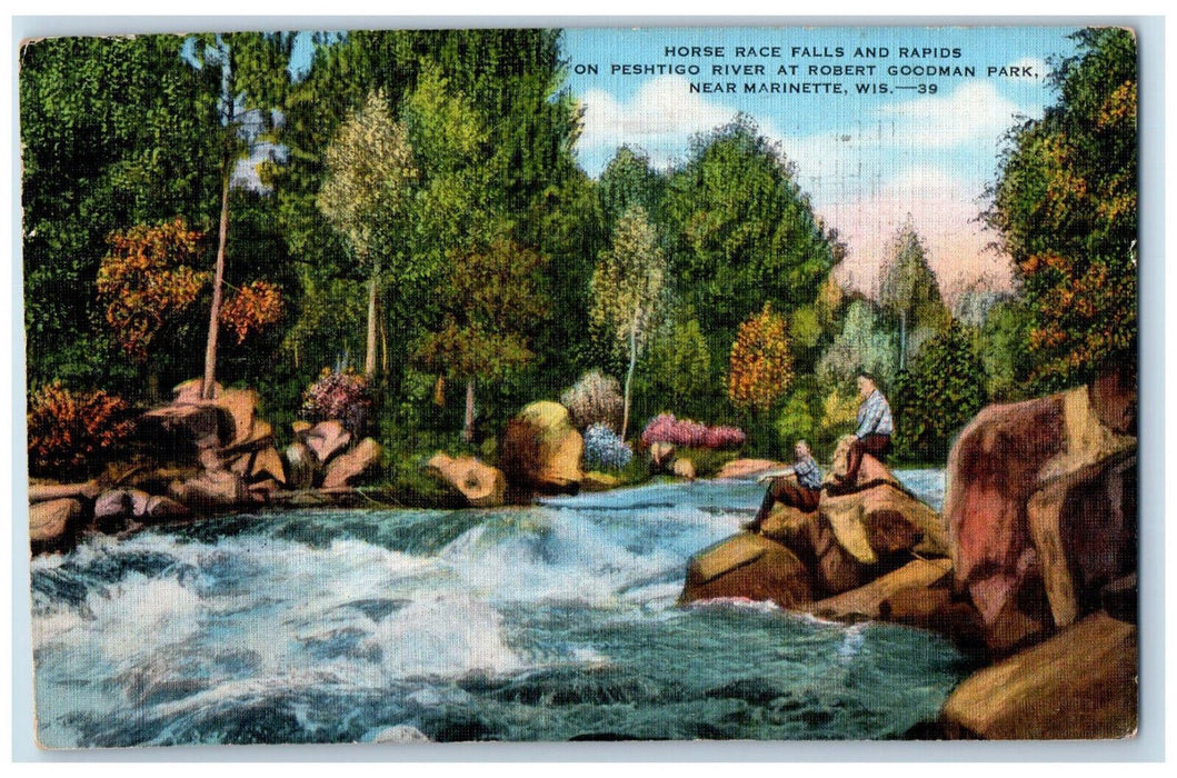 1955 Horse Race Falls and Rapids on Peshtigo River Marinette WI Postcard