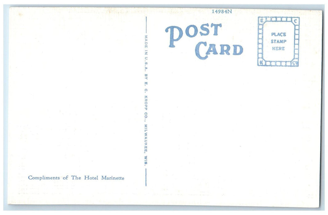 c1940's Cocktail Lounge of the Hotel Marinette Marinette Wisconsin WI Postcard