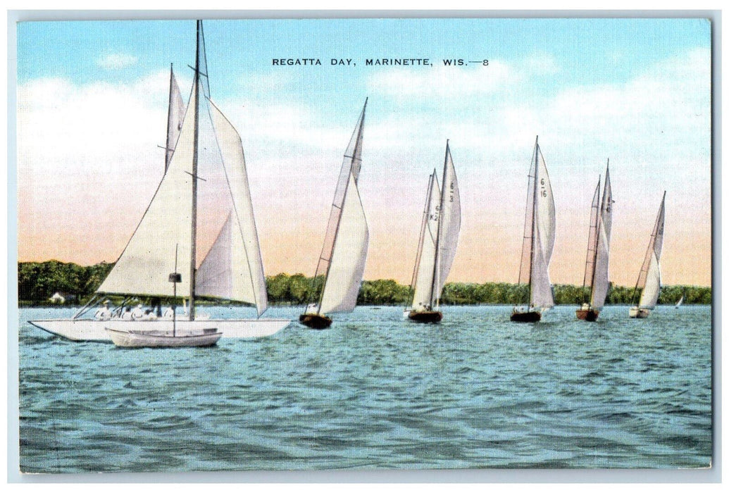 c1950's Sailboats Ragatta Marinette Wisconsin WI Vintage Unposted Postcard