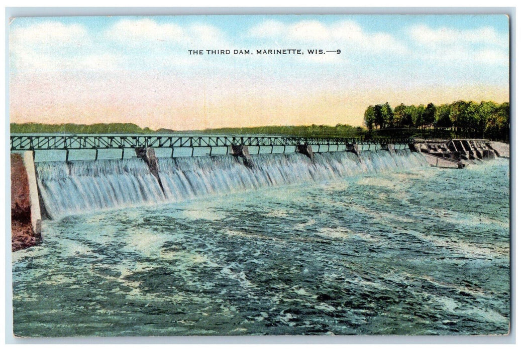 c1950's The Third Dam Water Marinette Wisconsin WI Vintage Postcard