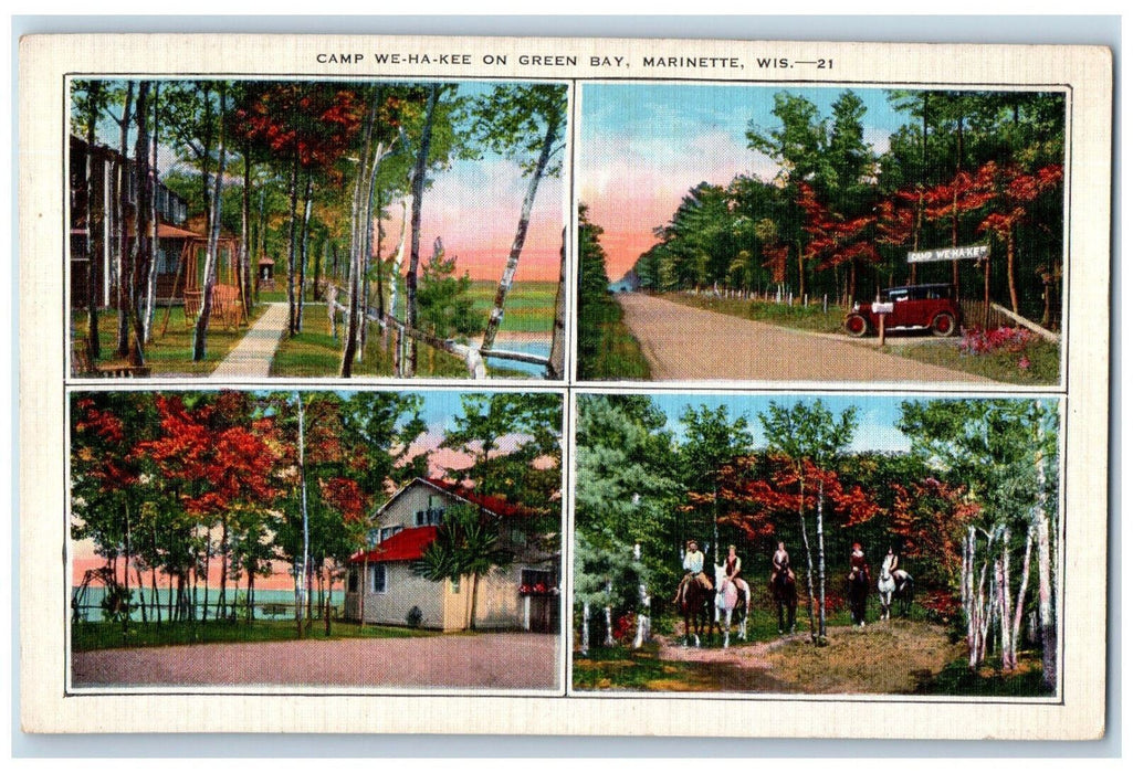 c1950's Camp We-Ha-Kee on Green Bay Marinette Wisconsin WI Multiview Postcard