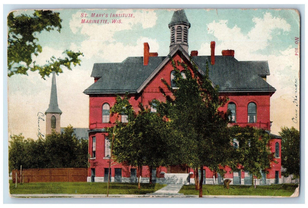 1909 St. Mary's Institute Marinette Wisconsin WI Antique Posted Postcard