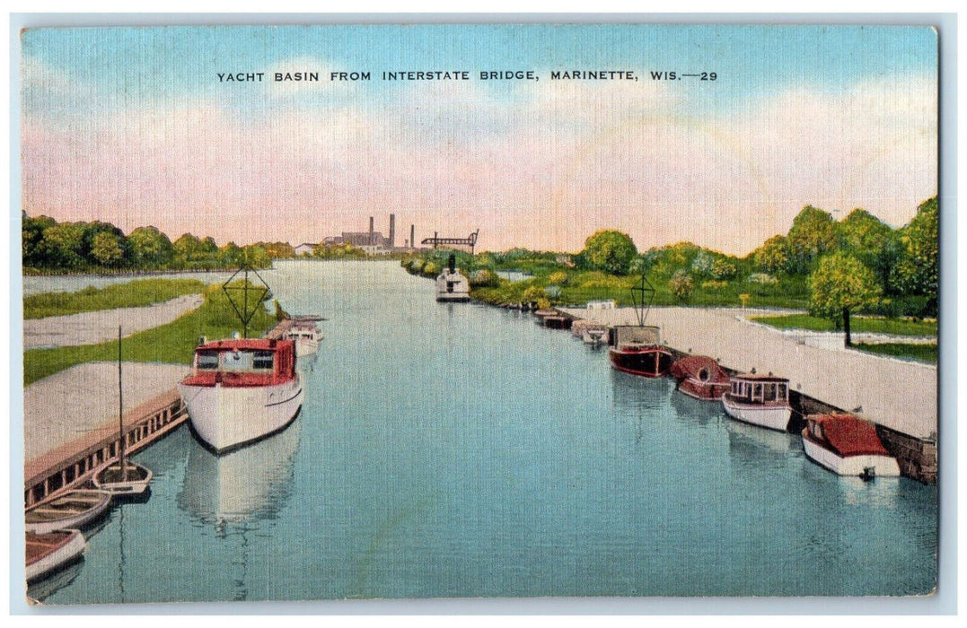 c1950's Yacht Basin from Interstate Bridge Wisconsin WI Vintage Postcard