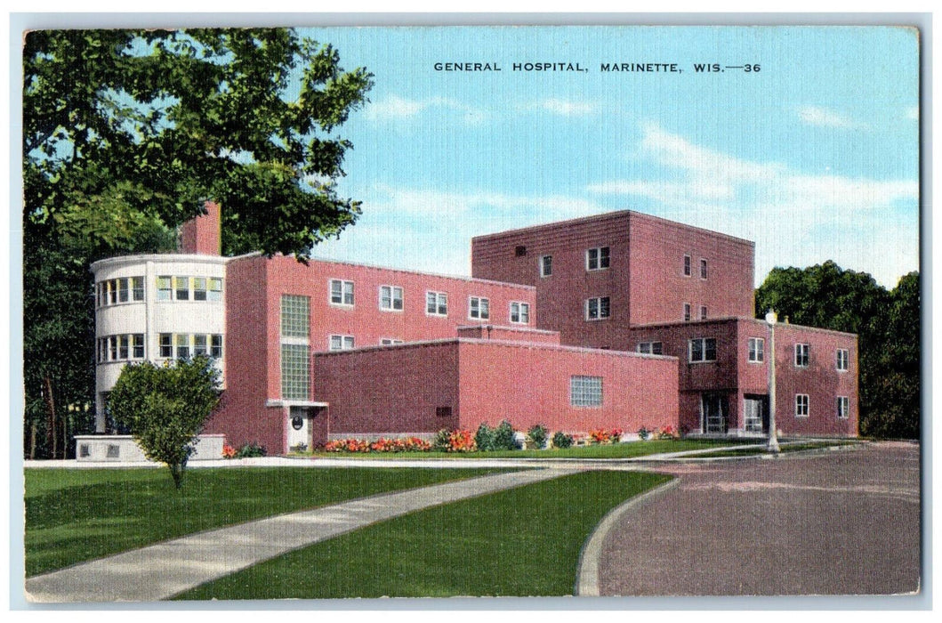 1958 General Hospital Marinette Wisconsin WI Vintage Posted Postcard