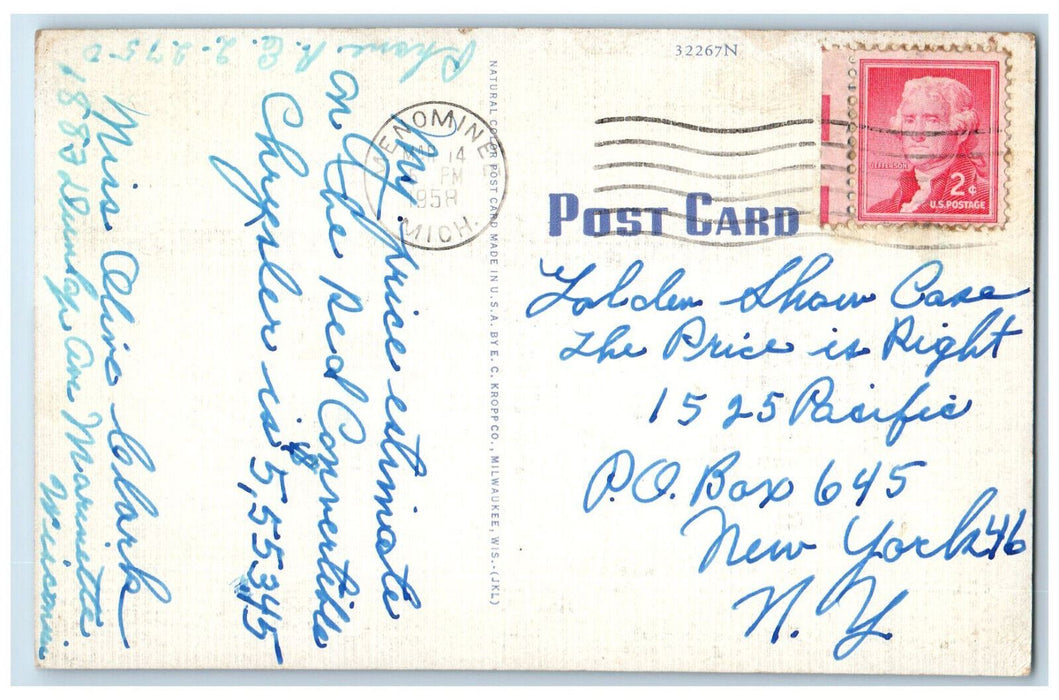 1958 General Hospital Marinette Wisconsin WI Vintage Posted Postcard