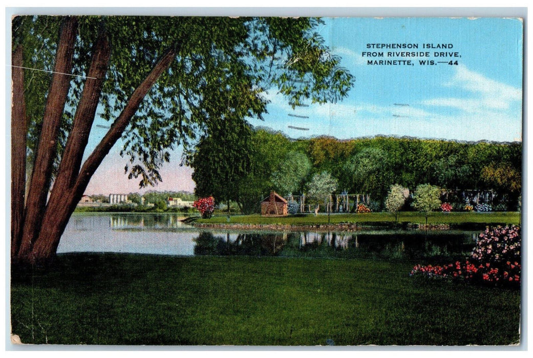 1948 Stephenson Island From Riverside Drive Marinette Wisconsin WI Postcard