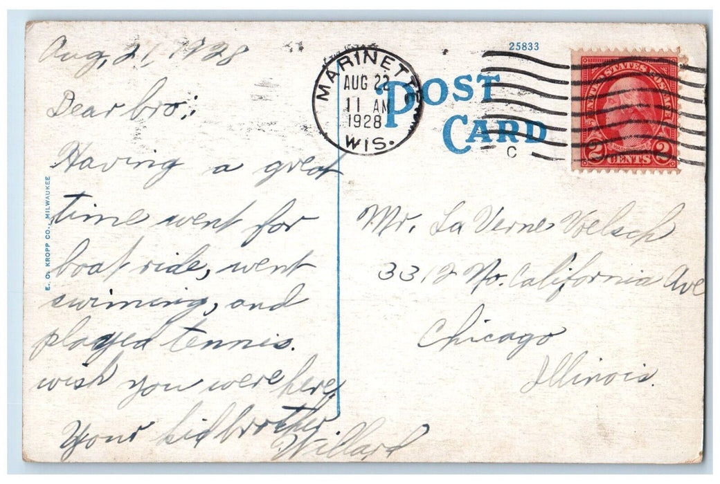 1928 Stephenson Street Marinette Wisconsin WI Vintage Posted Postcard