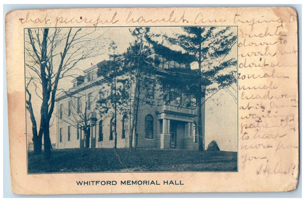 1908 Whitford Memorial Hall Milton WI Alfred NY Antique Posted Postcard