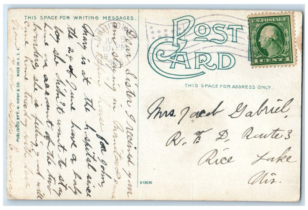 1913 Steamship Boats River View Manitowoc Wisconsin WI Antique Postcard