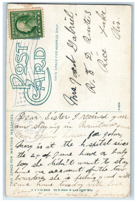 1913 Steamship Boats River View Manitowoc Wisconsin WI Antique Postcard