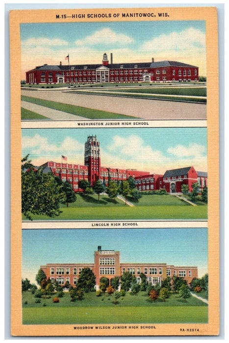 c1940's High Schools of Manitowoc Wisconsin WI Vintage Multiview Postcard