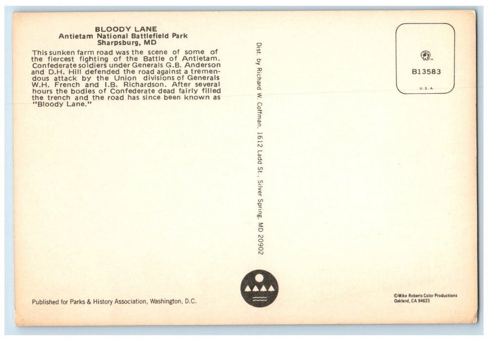 c1960 Bloody Lane Antietam National Battlefield Park Hill Sharpsburg MD Postcard