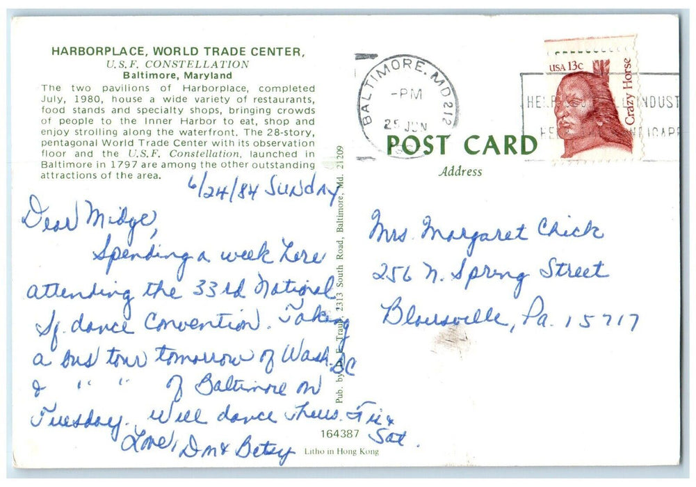 1964 Harborplace World Trade Center U.S.F. Constellation Baltimore MD Postcard