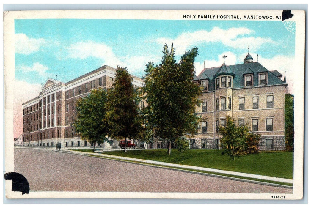 1937 Holy Family Hospital Manitowoc Wisconsin WI Antique Posted Postcard