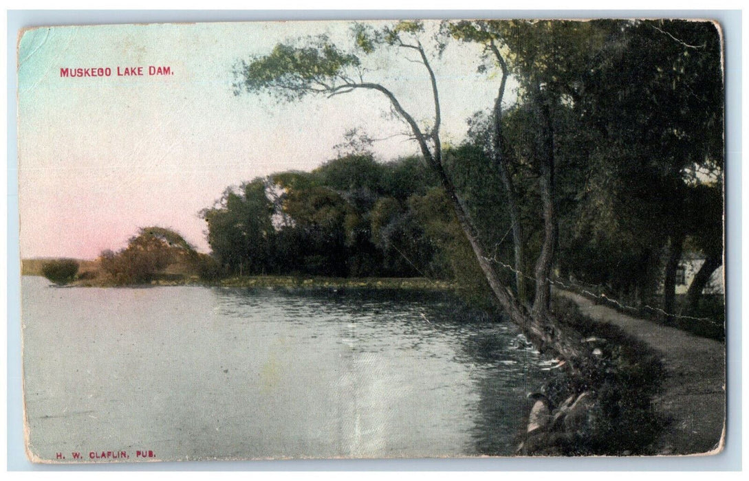 1910 Muskego Lake Dam Wisconsin WI HW Claplin Posted Antique Postcard