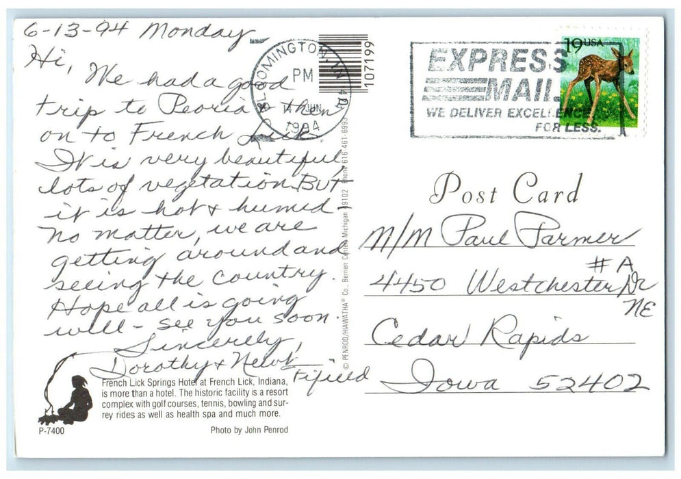 1994 French Lick Springs Hotel Resort Villas Country Club Park Indiana Postcard