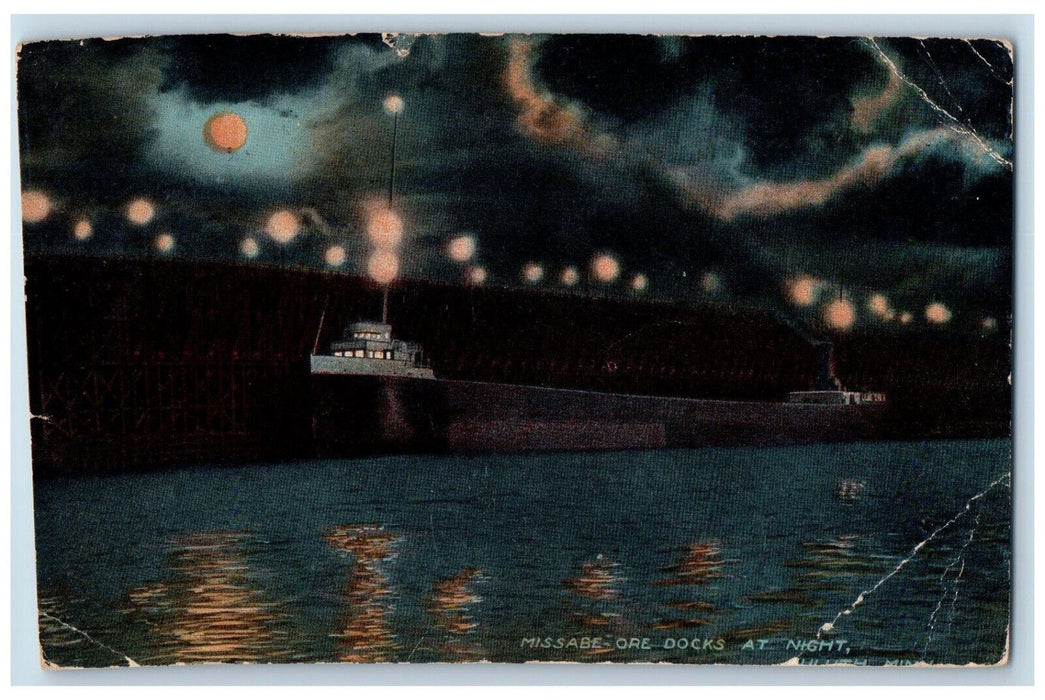 1914 Missabe Ore Docks at Moonlight Duluth Minnesota MN Posted Postcard
