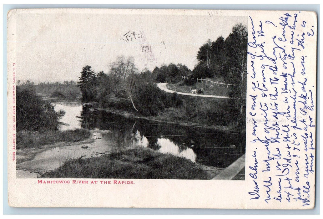 1906 Manitowoc River at the Rapids Wisconsin WI Antique Posted Postcard