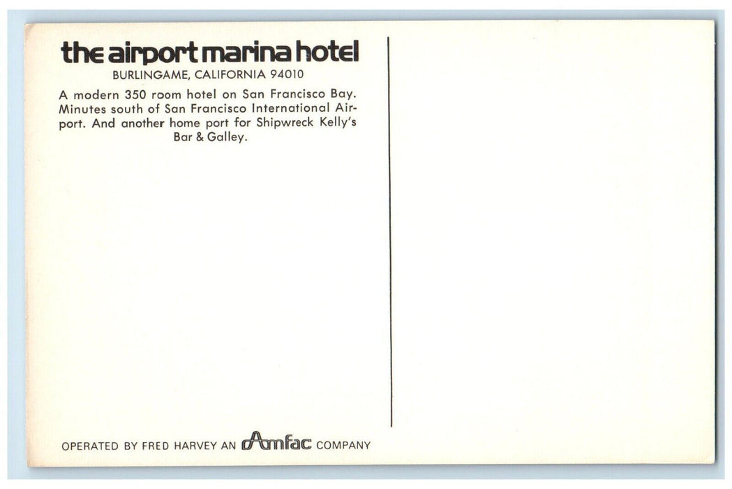 c1960 Airport Marina Hotel San Francisco Bay Burlingame California CA Postcard
