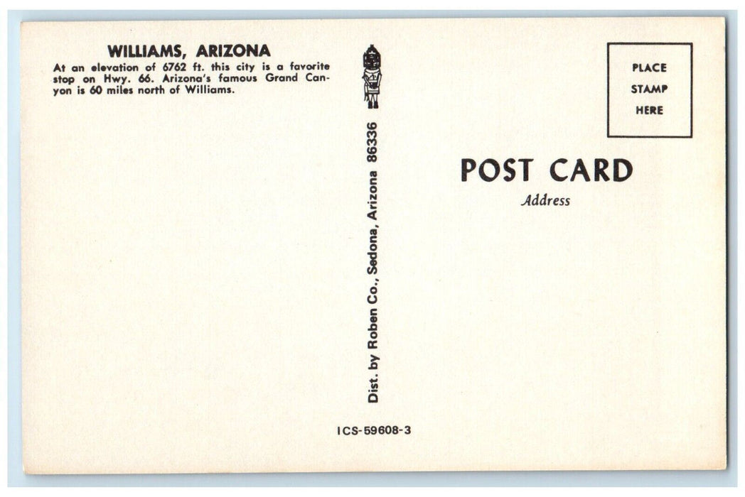 c1960 Grand Canyon North Elevation Road Street Cars Williams Arizona AZ Postcard
