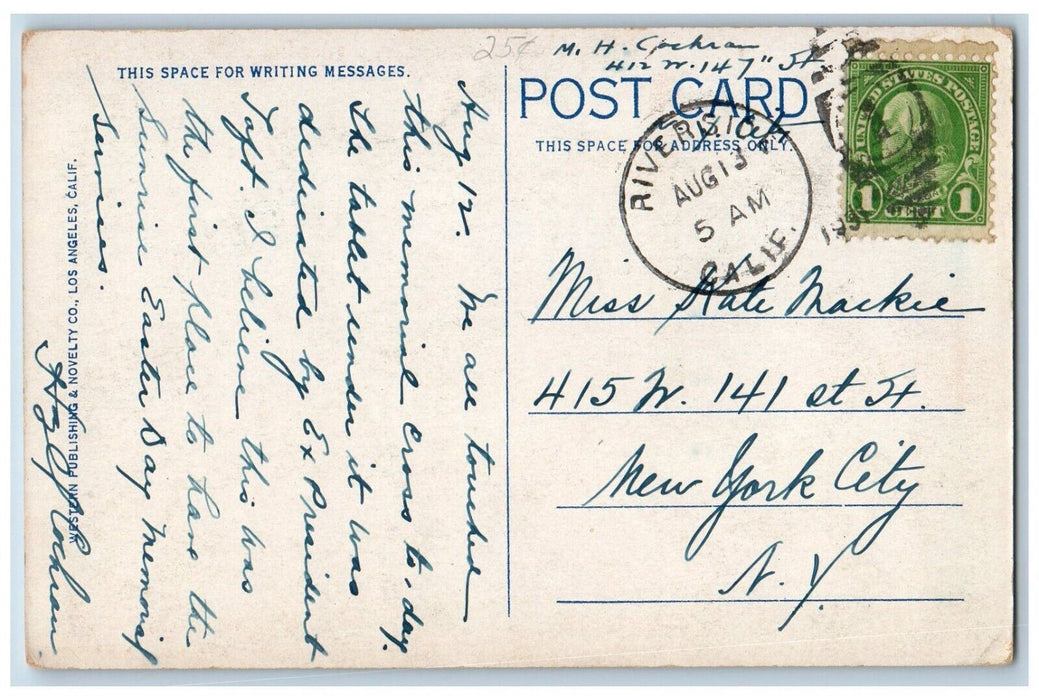 c1910's View Of Serra Cross Mt. Rubidoux Riverside California CA Posted Postcard