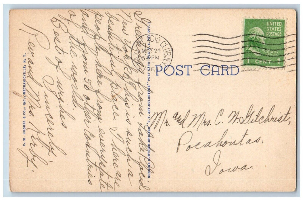 1951 Mirror Lake Lake Placid NY, Adirondack Mts. Peak Of Whiteface Postcard