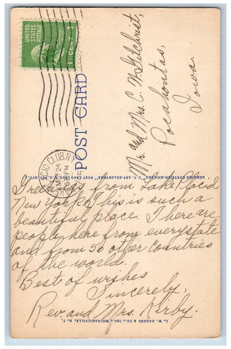 1951 Mirror Lake Lake Placid NY, Adirondack Mts. Peak Of Whiteface Postcard