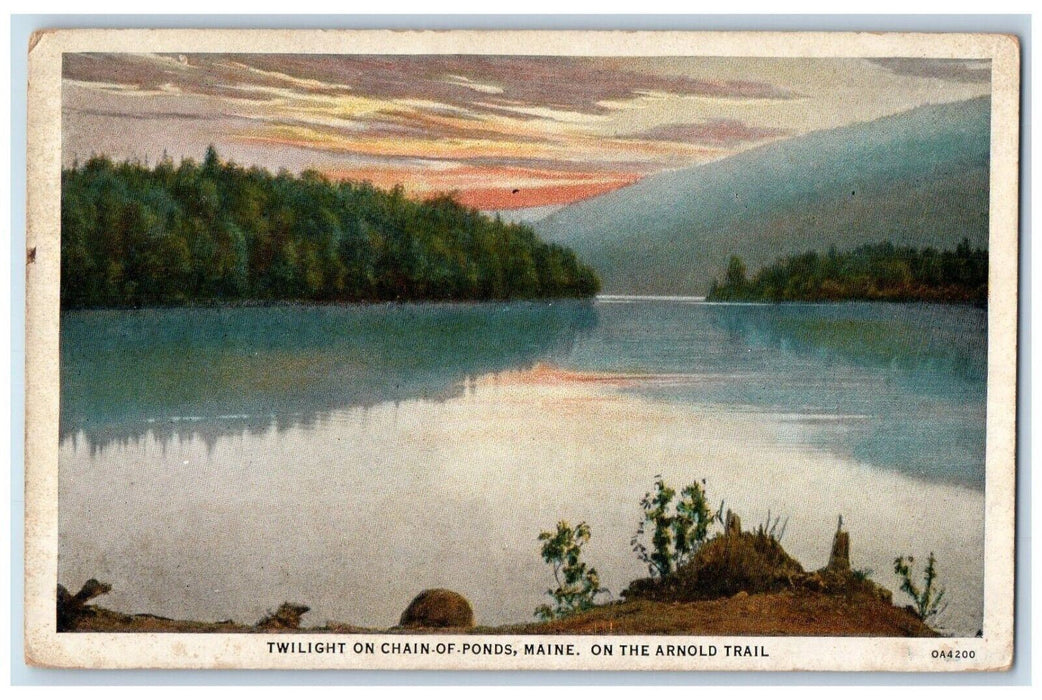 1933 Twilight On Chain Of Ponds Maine ME, On The Arnold Trail Vintage Postcard