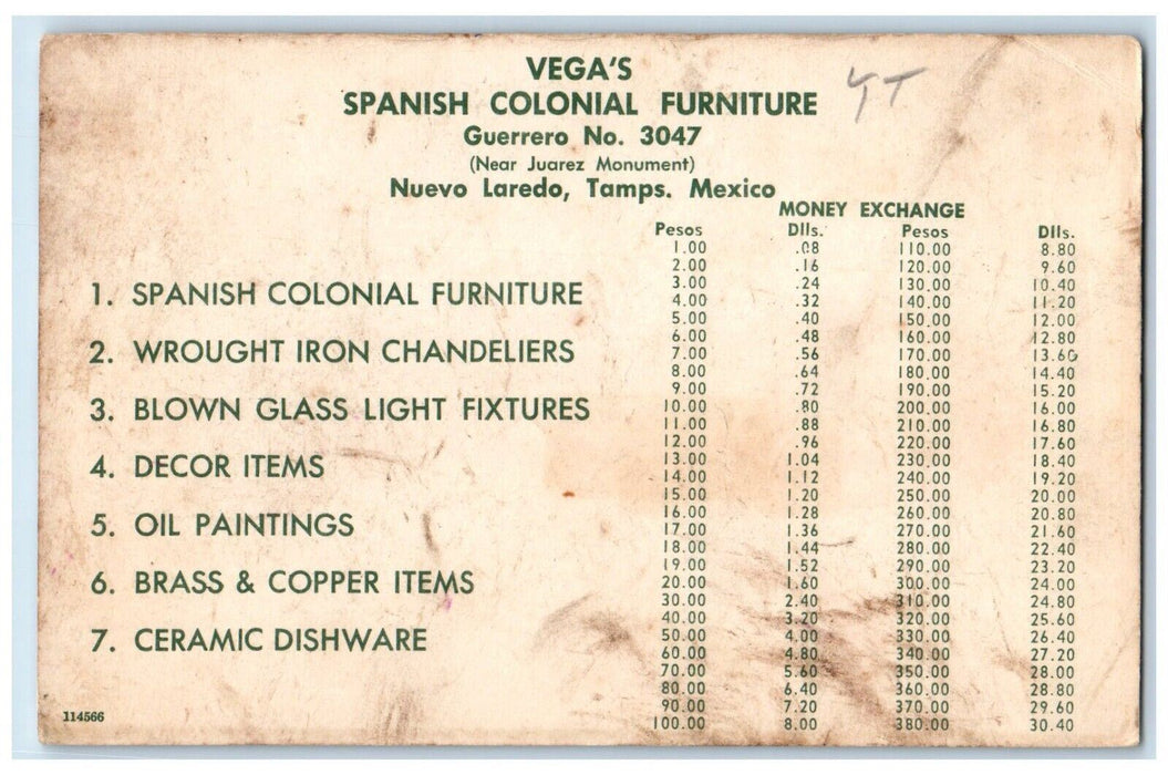 Vegas Spanish Colonial Furniture Building Nuevo Laredo Tamps Mexico Postcard