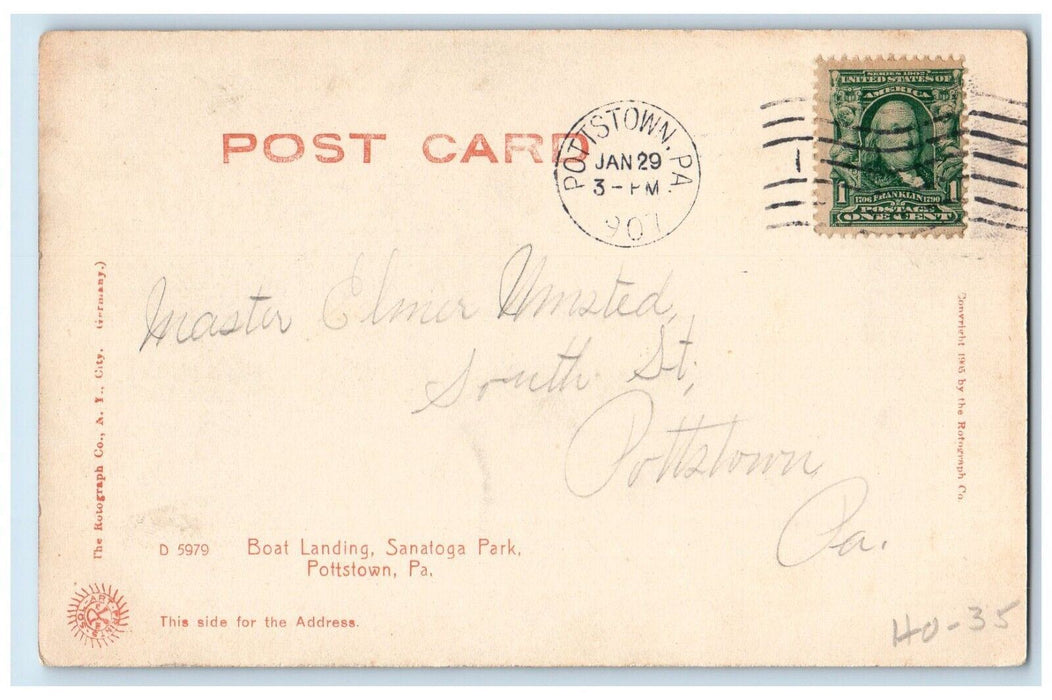 1907 Boat Landing Sanatoga Park Pottstown Pennsylvania PA Rotograph Postcard