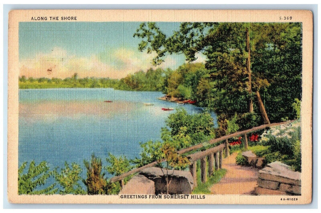 c1940's Greetings From Somerset Hills New Jersey NJ, Along The Shore Postcard