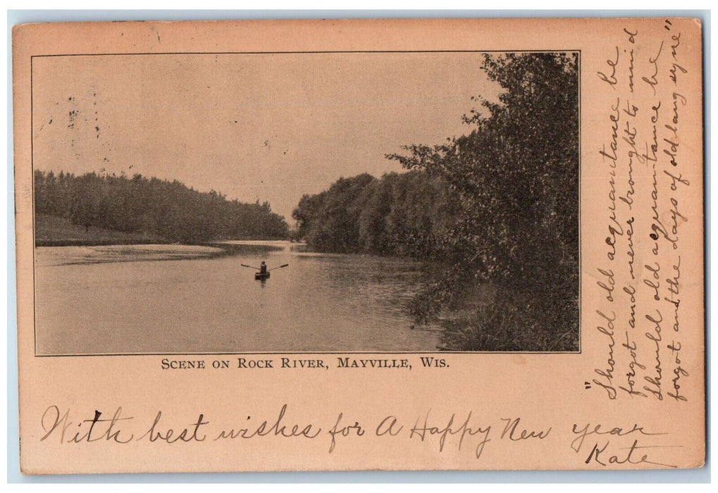 1905 Scene on Rock River Mayville Wisconsin WI Oak Center WI Antique Postcard