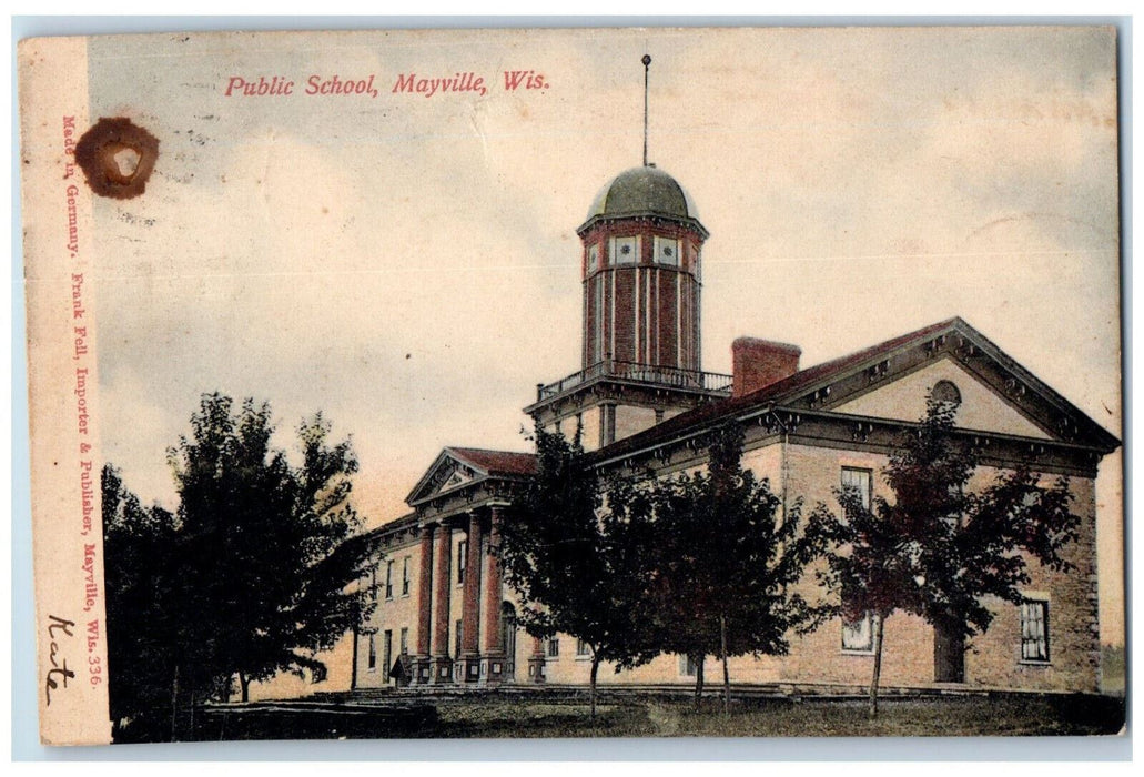 1906 Public School Mayville Wisconsin WI Waupun WI Antique Posted Postcard