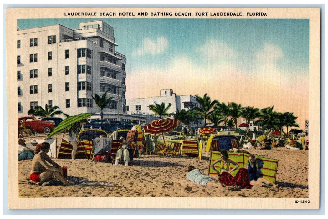 c1940's Lauderdale Beach Hotel and Bathing Beach Fort Lauderdale FL Postcard