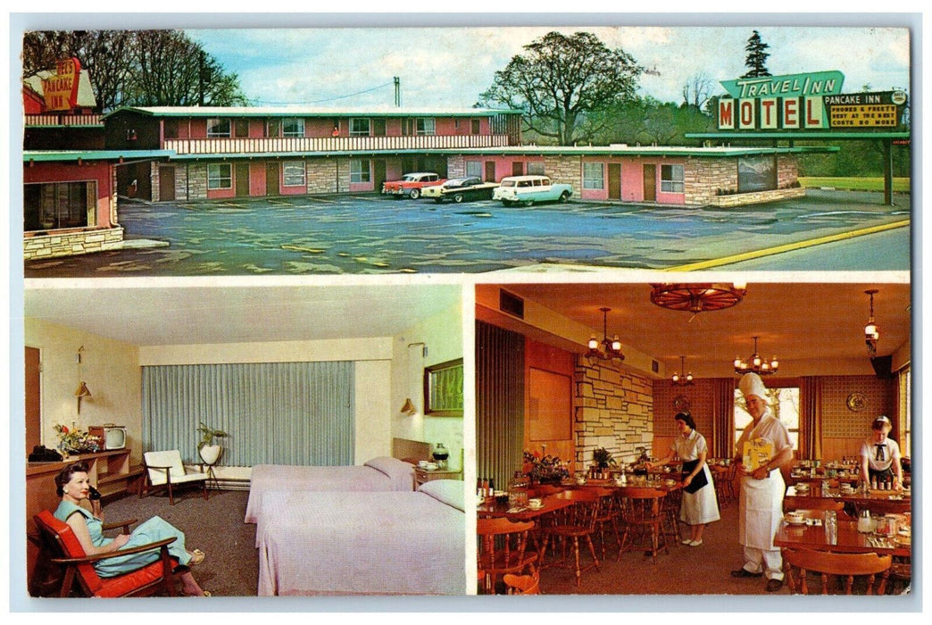 1963 Travel Inn Motel & Restaurant Eugene Oregon OR Vintage Multiview Postcard