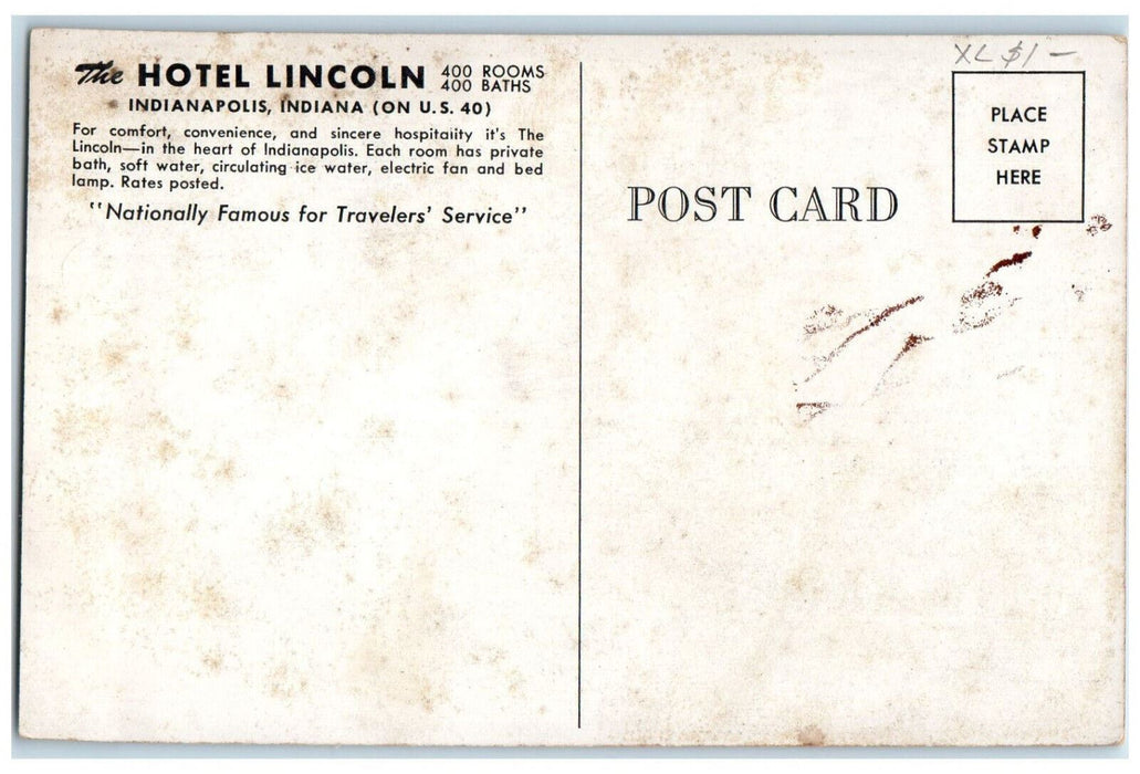c1950's The Hotel Lincoln Indianapolis Indiana IN Unposted Vintage Postcard