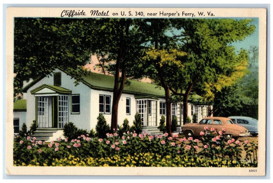 Cliffside Motel Cars Flowers Harper's Ferry West Virginia WV Vintage Postcard