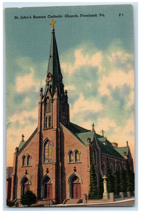 c1950's St. John's Roman Catholic Church Freeland Pennsylvania PA Postcard