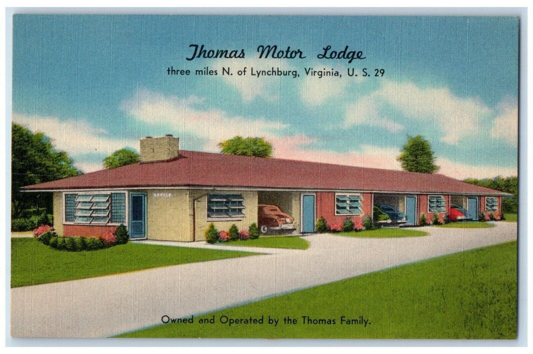 c1940's Thomas Motor Lodge Three Miles N. Of Lynchburg Virginia VA Postcard