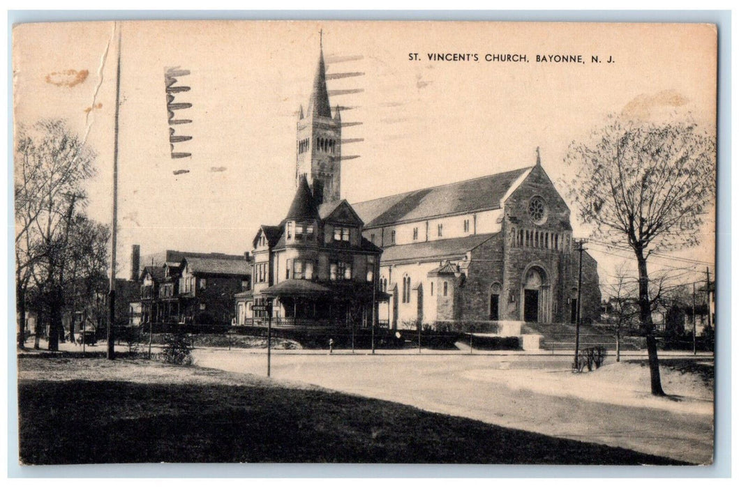 1961 St. Vincent's Church Bayonne New Jersey NJ Antique A Mayrose Postcard