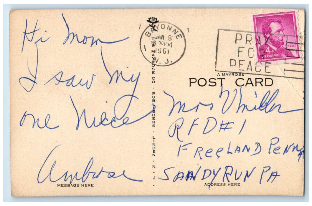 1961 St. Vincent's Church Bayonne New Jersey NJ Antique A Mayrose Postcard